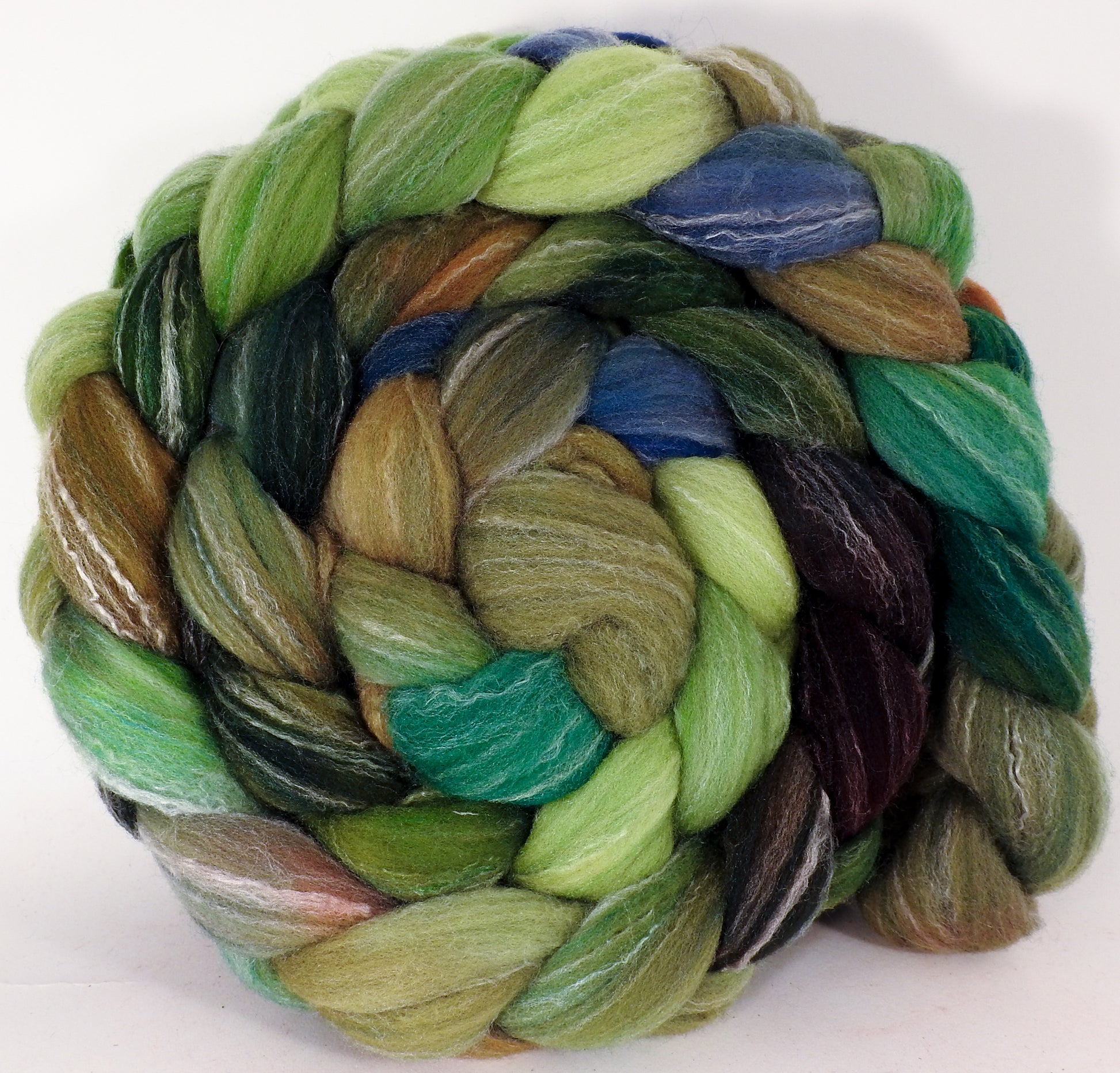 Hand dyed top for spinning - Mossy ( Lite) - (5.3 oz.) Targhee/silk/ bamboo (80/10/10) - Inglenook Fibers