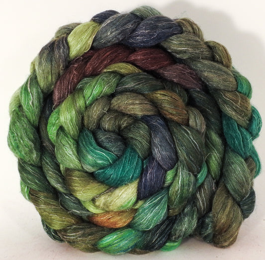 Batt in a Braid #3- Mossy- (6.4 oz) - Polwarth/ Tussah Silk/ Flax (40/40/20) - Inglenook Fibers