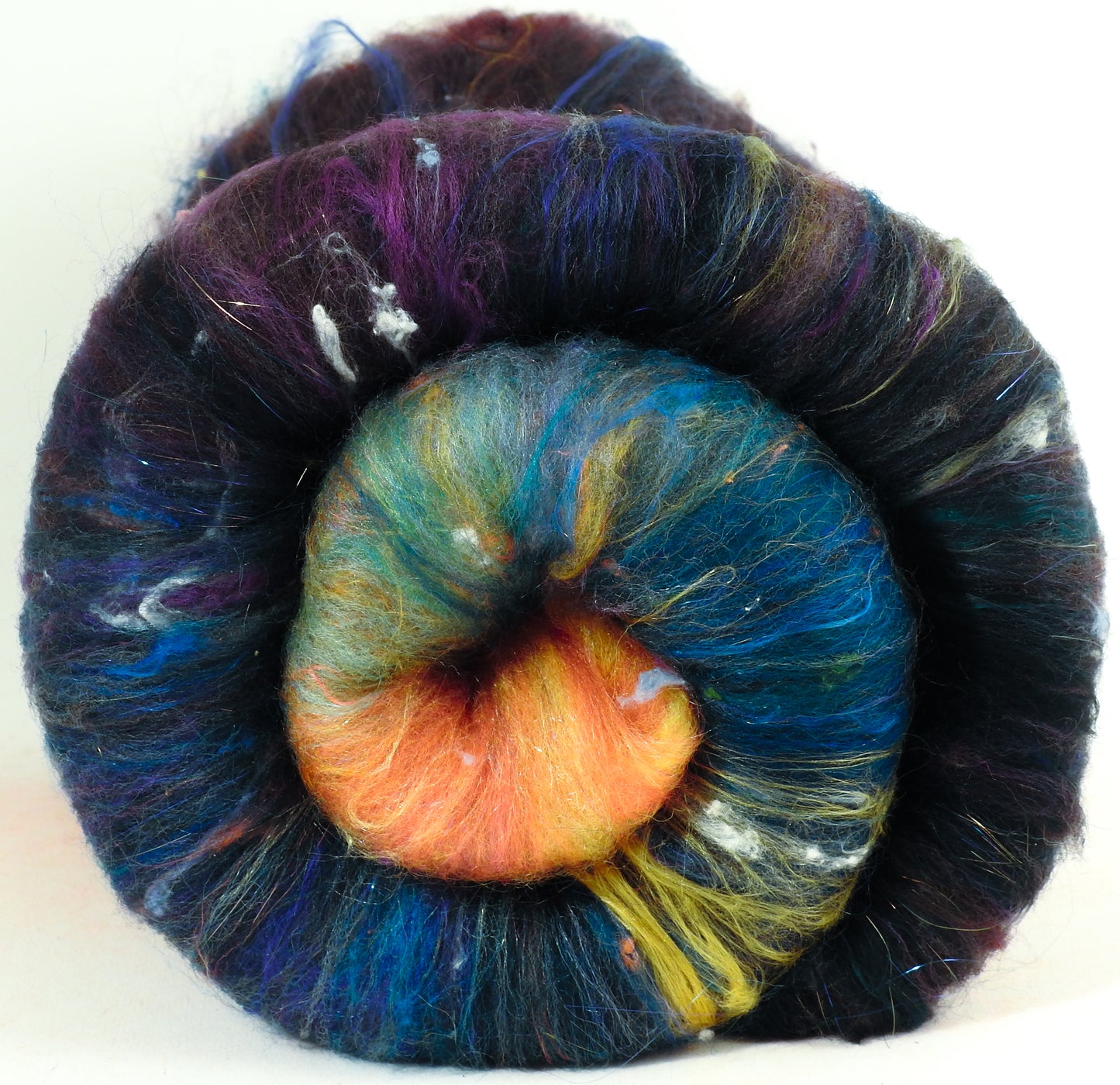 Silent Night - Sparkle Roly-Poly Batts- (3.7 oz) 30% Merino/Cormo x fleece; merino, polwarth, silk, bamboo, silk noil, angelina