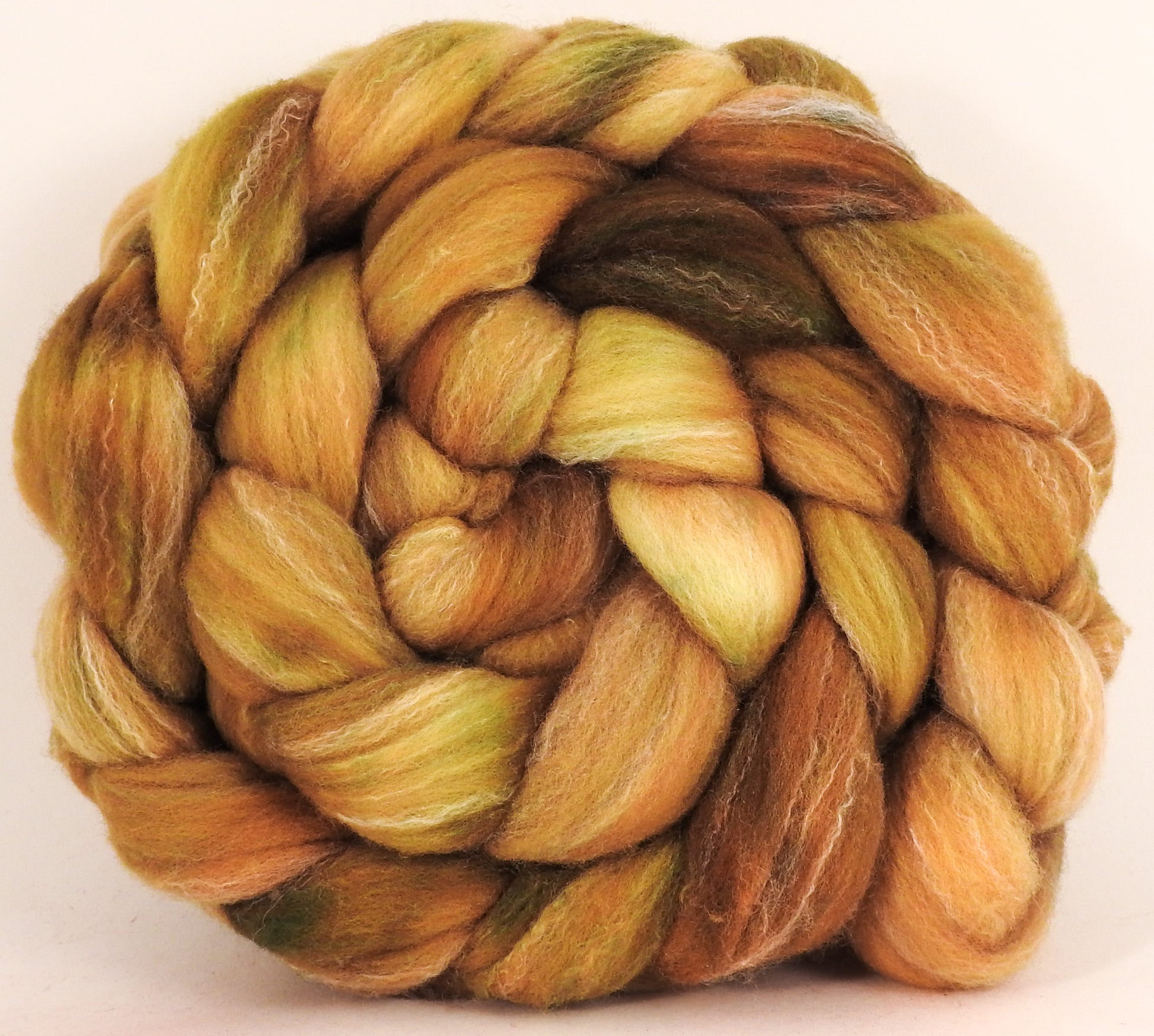 Hand dyed top for spinning -Old Gold - (5.4 oz.) Targhee/silk/ bamboo (80/10/10) - Inglenook Fibers