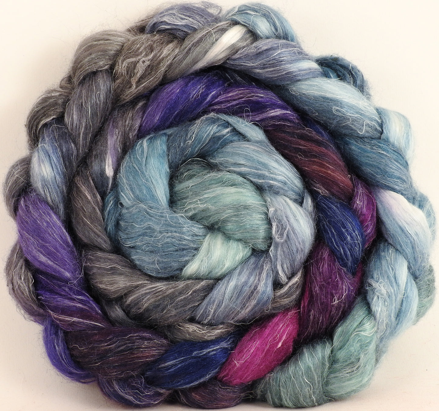 Hand dyed Tussah Silk / flax roving - Earl Grey - (65/35) - (5.2 oz.) - Inglenook Fibers