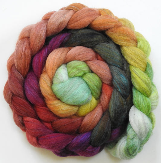 Icelandic Poppies -(5 oz.) Batt in a Braid #1- Falkland/ Grey Baby Alpaca/ Tussah Silk/ Firestar (40/25/25/10)