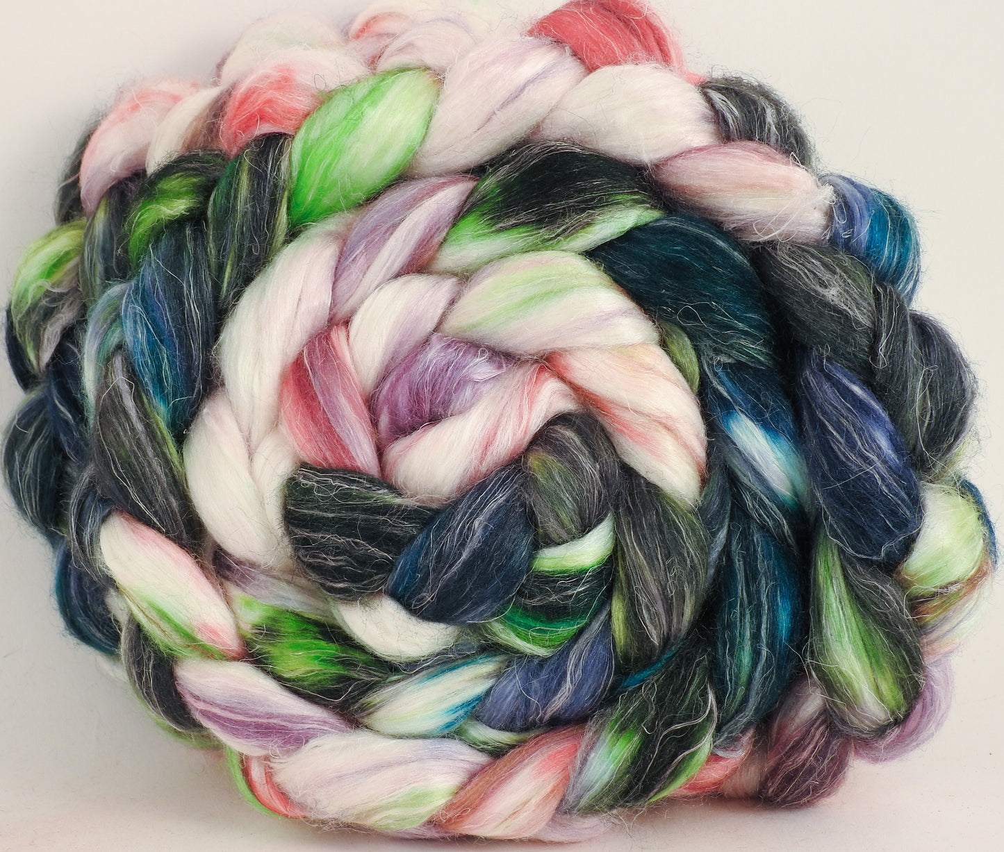 Hand dyed Tussah Silk / flax roving - Lotus - (65/35) - (5.3 oz.) - Inglenook Fibers