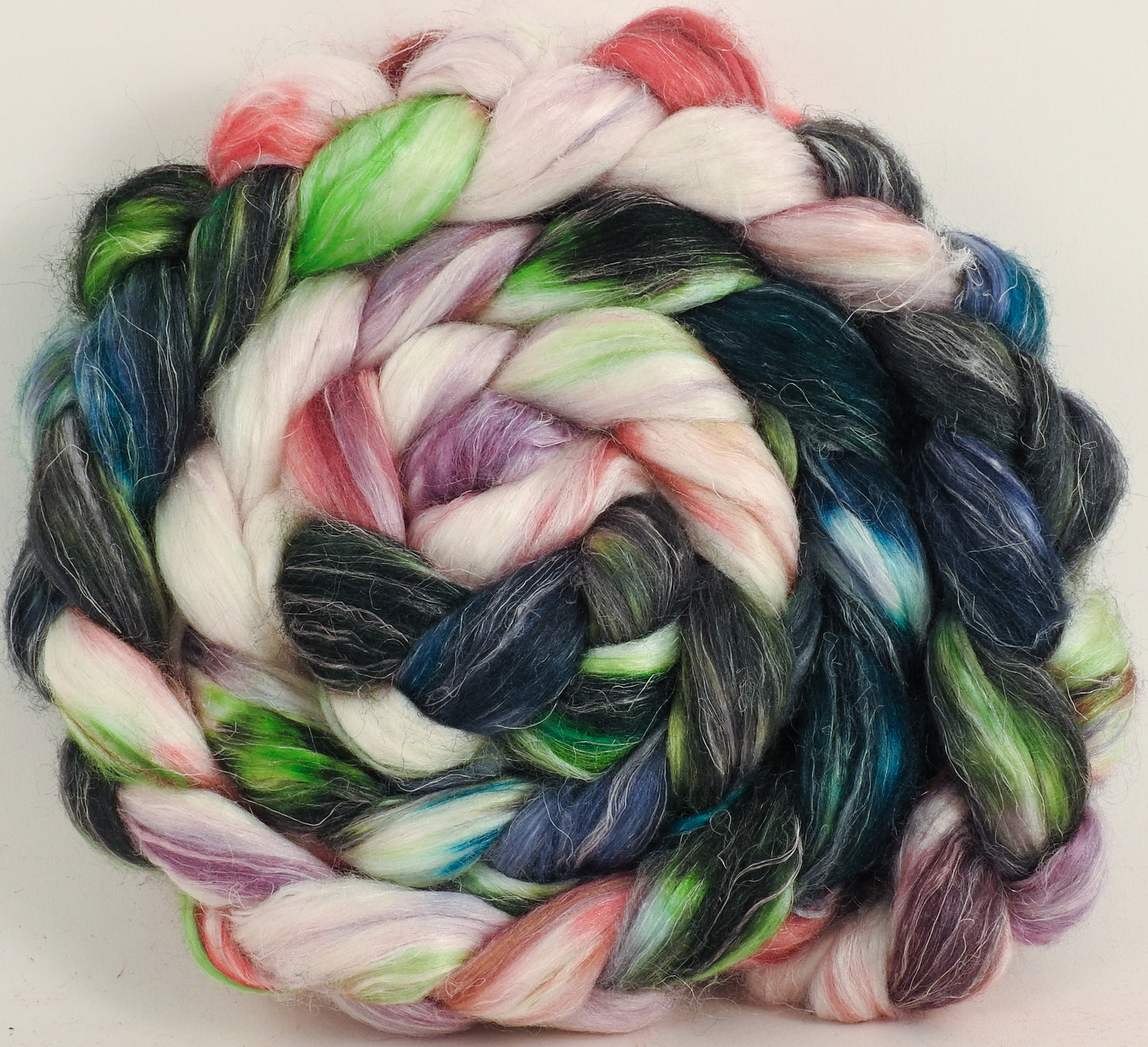 Hand dyed Tussah Silk / flax roving - Lotus - (65/35) - (5.3 oz.) - Inglenook Fibers