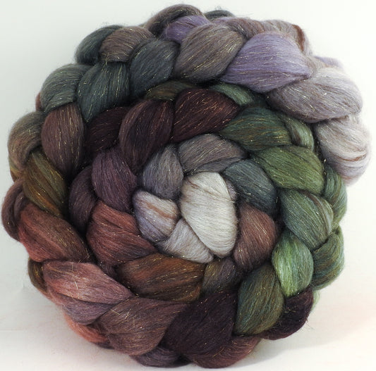 Winter Wren -(5.1 oz) Batt in a Braid #53- YAK/ Tussah silk/ Superfine Merino/Gold Stellina(30/30/30/10)