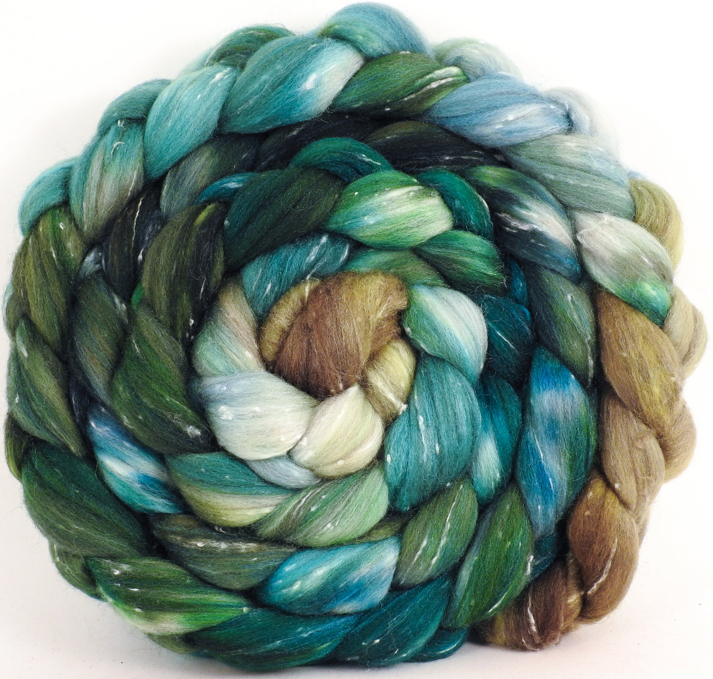 Batt in a Braid #42- Aventurine -  Polwarth/ Tweed Blend / Peduncle&Tussah Silk( 50/25/25) - Inglenook Fibers