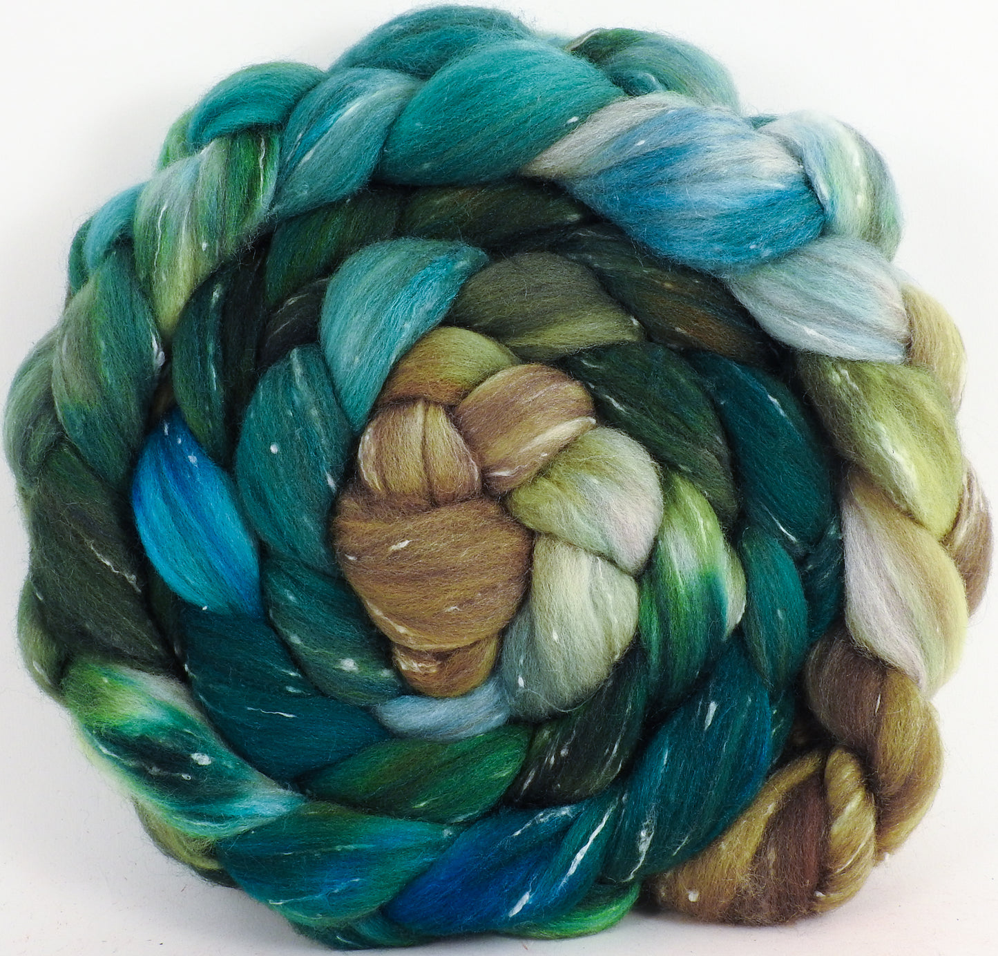 Batt in a Braid #42- Aventurine -  Polwarth/ Tweed Blend / Peduncle&Tussah Silk( 50/25/25) - Inglenook Fibers