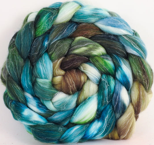 Batt in a Braid #3- Aventurine - (5.4 oz) - Polwarth/ Tussah Silk/ Flax (40/40/20) - Inglenook Fibers