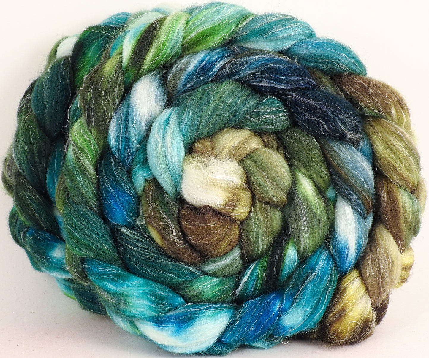 Batt in a Braid #3- Aventurine - (5.4 oz) - Polwarth/ Tussah Silk/ Flax (40/40/20) - Inglenook Fibers