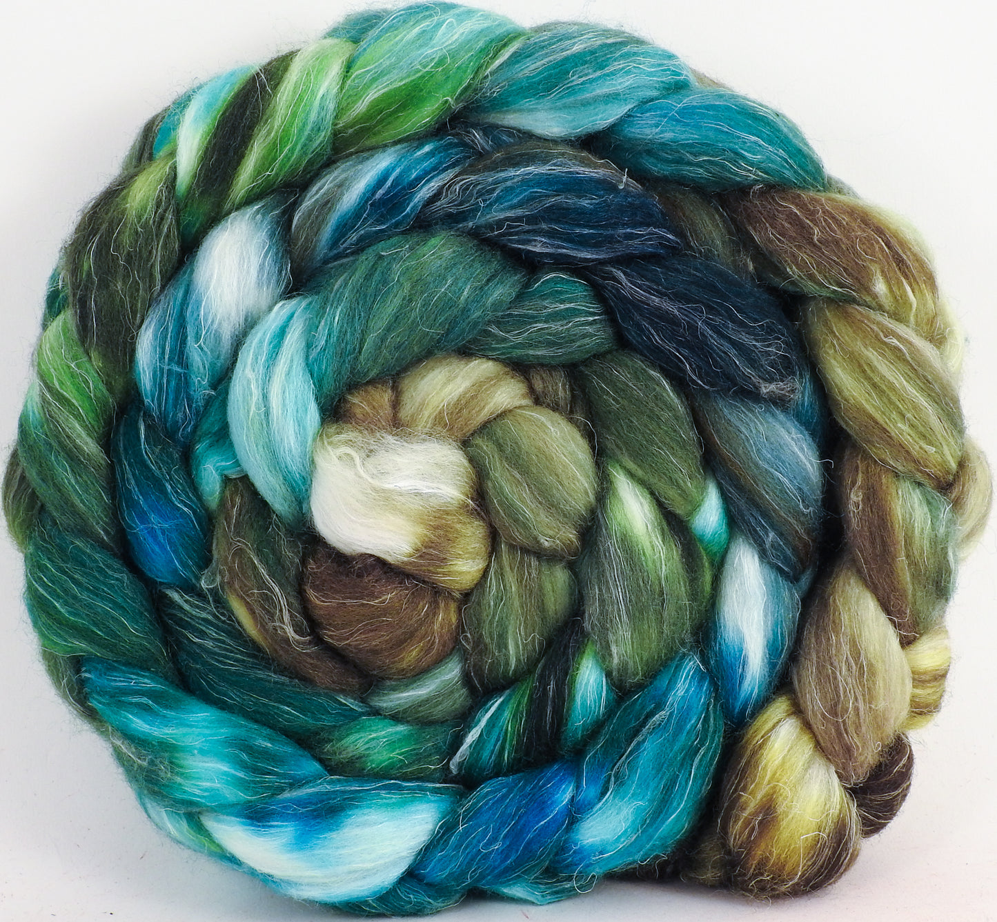 Batt in a Braid #3- Aventurine - (5.4 oz) - Polwarth/ Tussah Silk/ Flax (40/40/20) - Inglenook Fibers