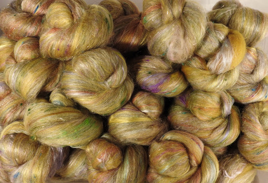 Sticklebatts- Stansborough Grey, merino, alpaca, silk, rose fiber, silk noil, angelina (3.85 oz.) - Inglenook Fibers