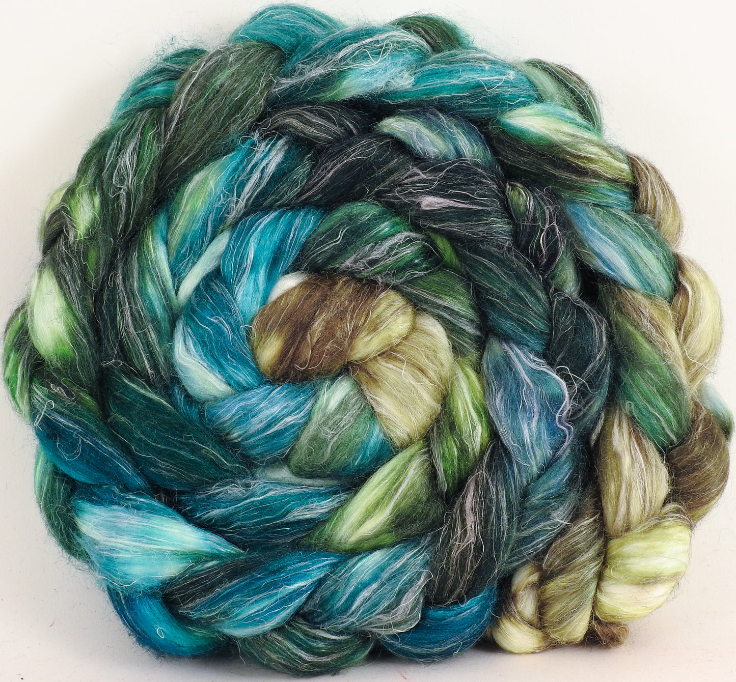 Hand dyed Tussah Silk / flax roving -Aventurine - (65/35) - (5.3 oz.) - Inglenook Fibers