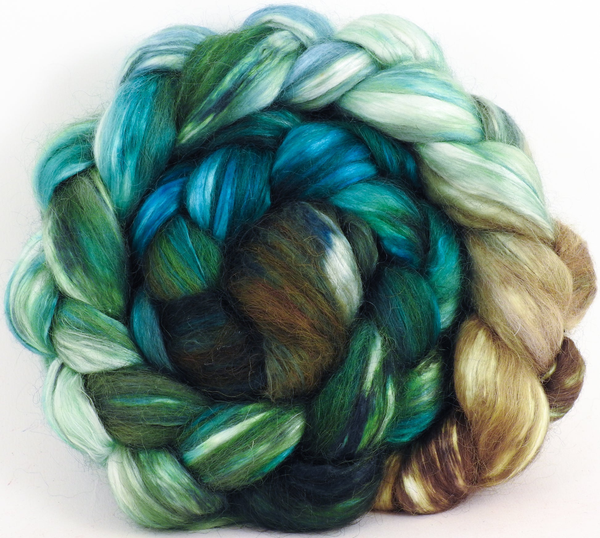 Hand-dyed wensleydale/ mulberry silk roving (65/35) - Aventurine - 5.4 oz. - Inglenook Fibers