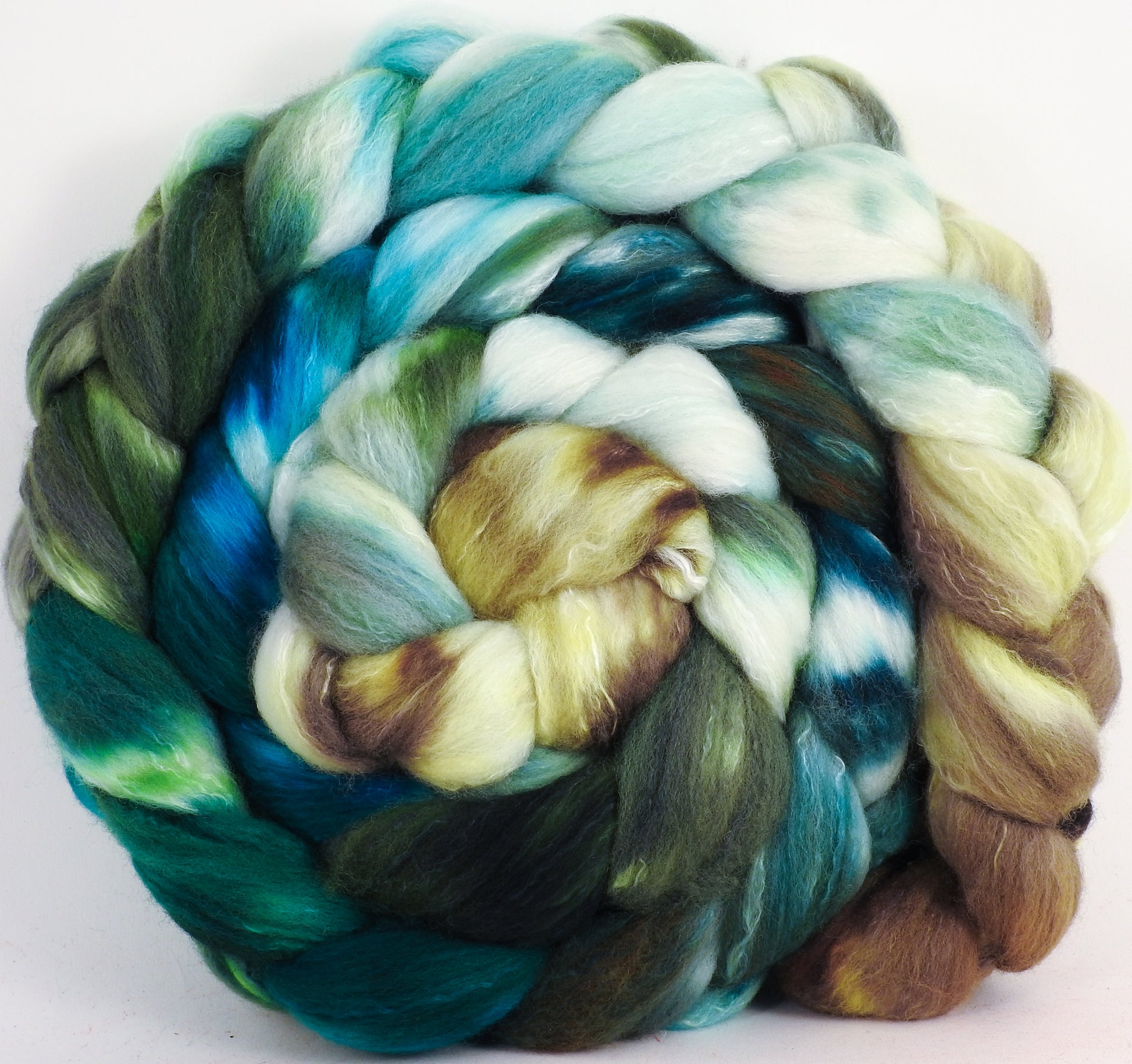 Hand dyed top for spinning - Aventurine - (5.6 oz) Organic Polwarth / Tussah silk (80/20) - Inglenook Fibers