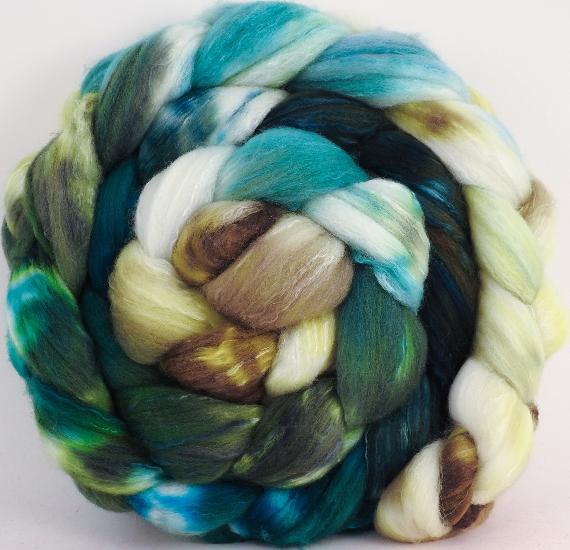 Hand dyed top for spinning - Aventurine - (5.6 oz) Organic Polwarth / Tussah silk (80/20) - Inglenook Fibers