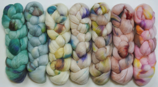 Fairy Swings-  Gradient Braid Set - (9.6 oz.) Batt in a Braid #56- Superfine Merino/Tussah Silk/ Cashmere (60/25/15)