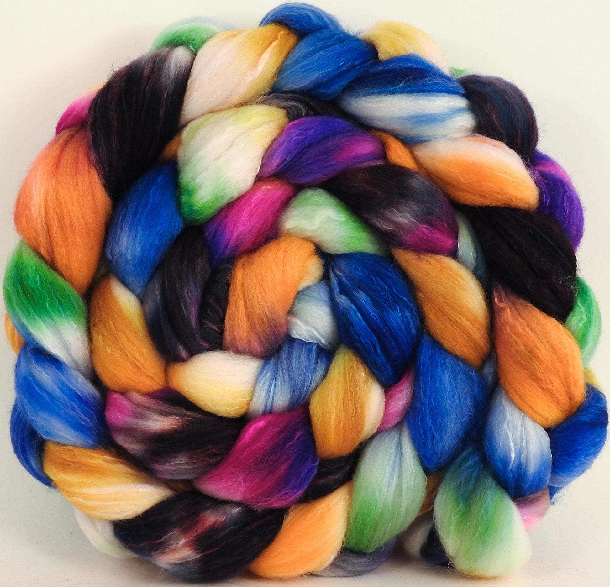 Hand dyed top for spinning -Crayon Box- (5.3 oz) Organic Polwarth / Tussah silk (80/20) - Inglenook Fibers