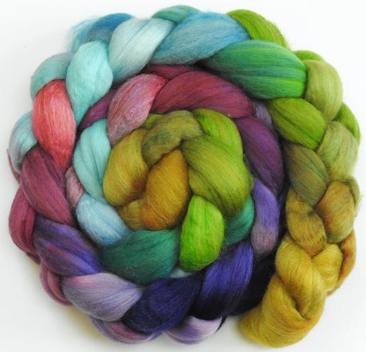 Pasque Flower-(5.4 oz) Batt in a Braid #56- Superfine Merino/Tussah Silk/ Cashmere (60/25/15)