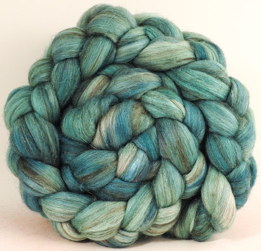 Celadon -(4.4 oz) Batt in a Braid #53- YAK/ Tussah silk/ Superfine Merino/Gold Stellina(30/30/30/10)
