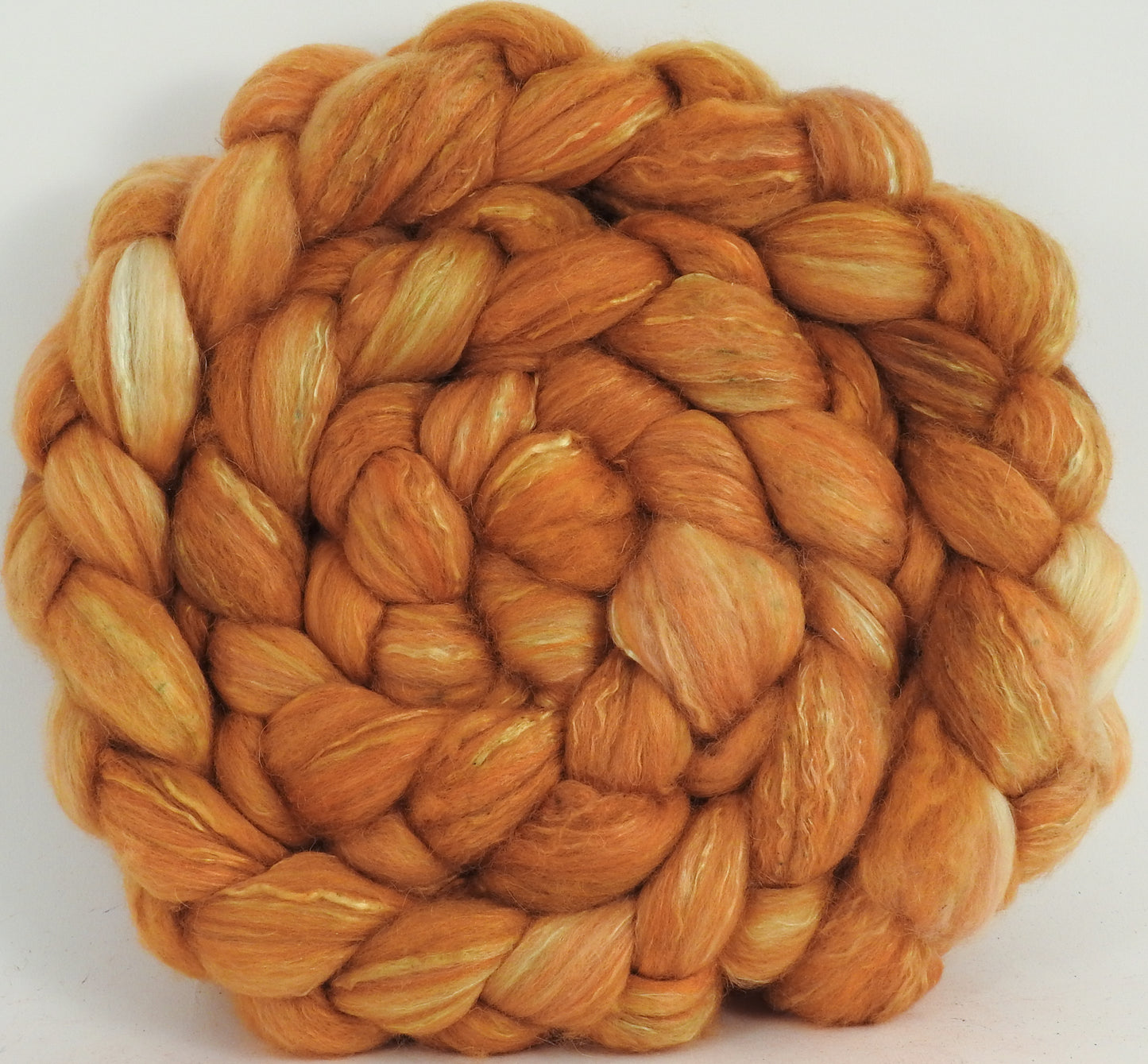 Batt in a Braid #5 -Honeycomb -(6.3 oz.) Merino/ Camel/ silk/ faux cashmere/ firestar (25/25/25/12/12) - Inglenook Fibers