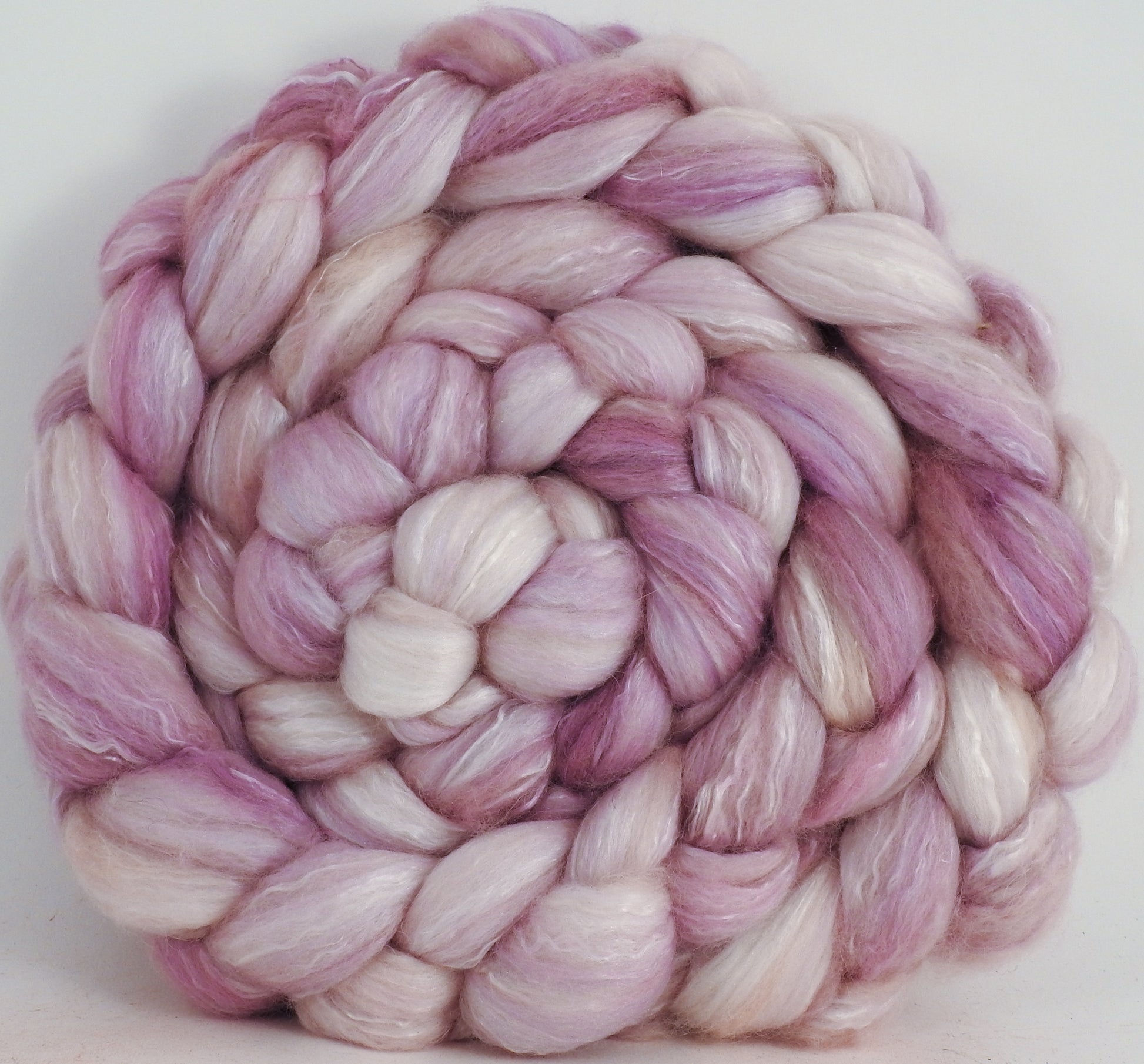 Batt in a Braid #5 -Tea Rose -(6.15 oz.) Merino/ Camel/ silk/ faux cashmere/ firestar (25/25/25/12/12) - Inglenook Fibers