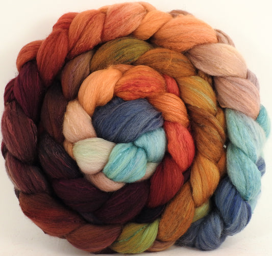 Hand dyed top for spinning - Squirrel's Pantry - (5.4 oz) Organic Polwarth / Tussah silk (80/20) - Inglenook Fibers