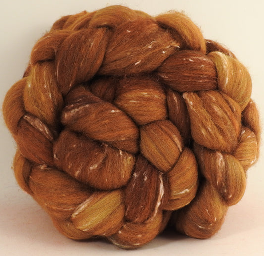 Batt in a Braid #42 -Strong Honey -(3.4 oz)  Polwarth/ Tweed Blend / Peduncle&Tussah Silk( 50/25/25)