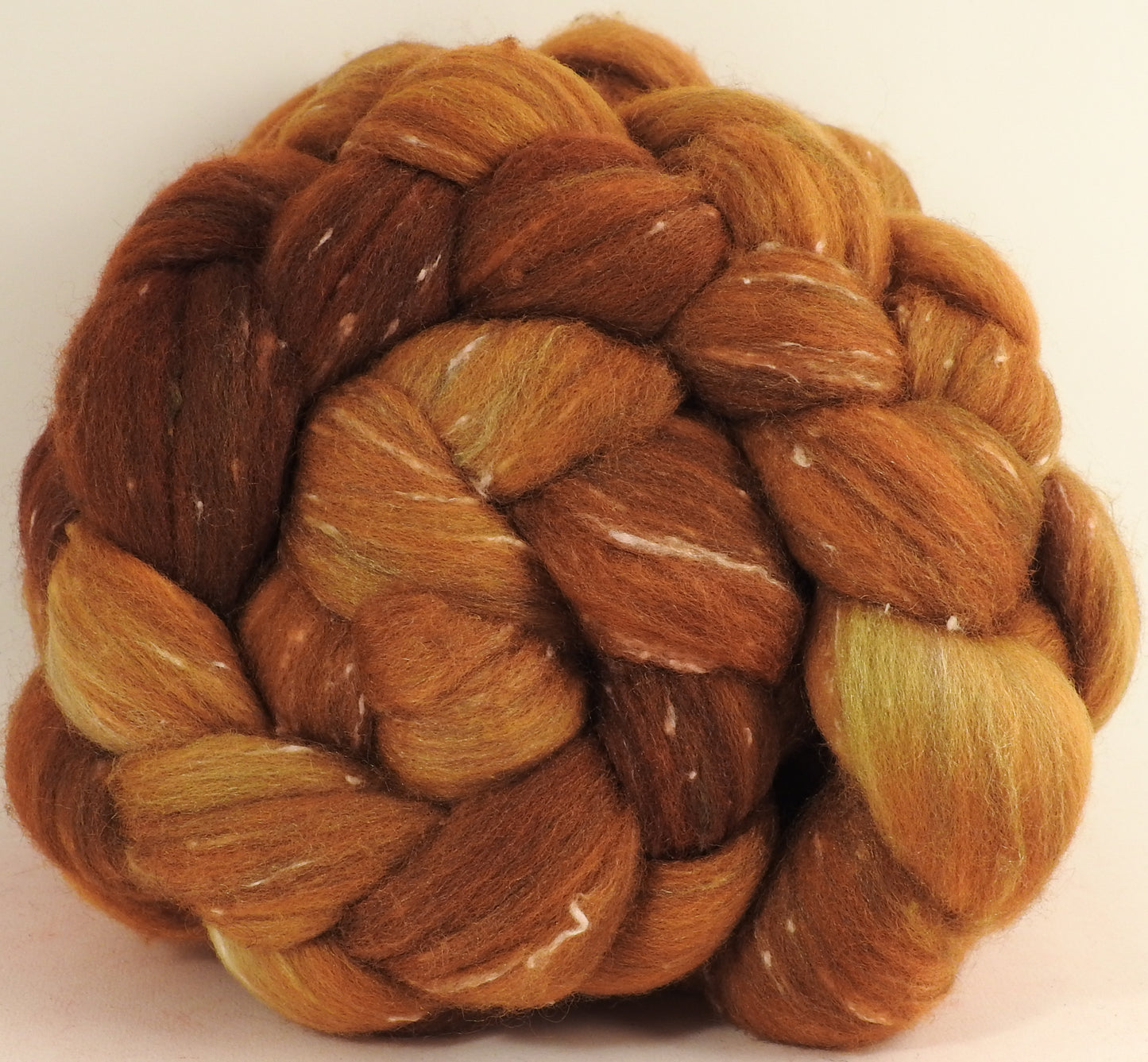 Batt in a Braid #42 -Strong Honey -(3.4 oz)  Polwarth/ Tweed Blend / Peduncle&Tussah Silk( 50/25/25)