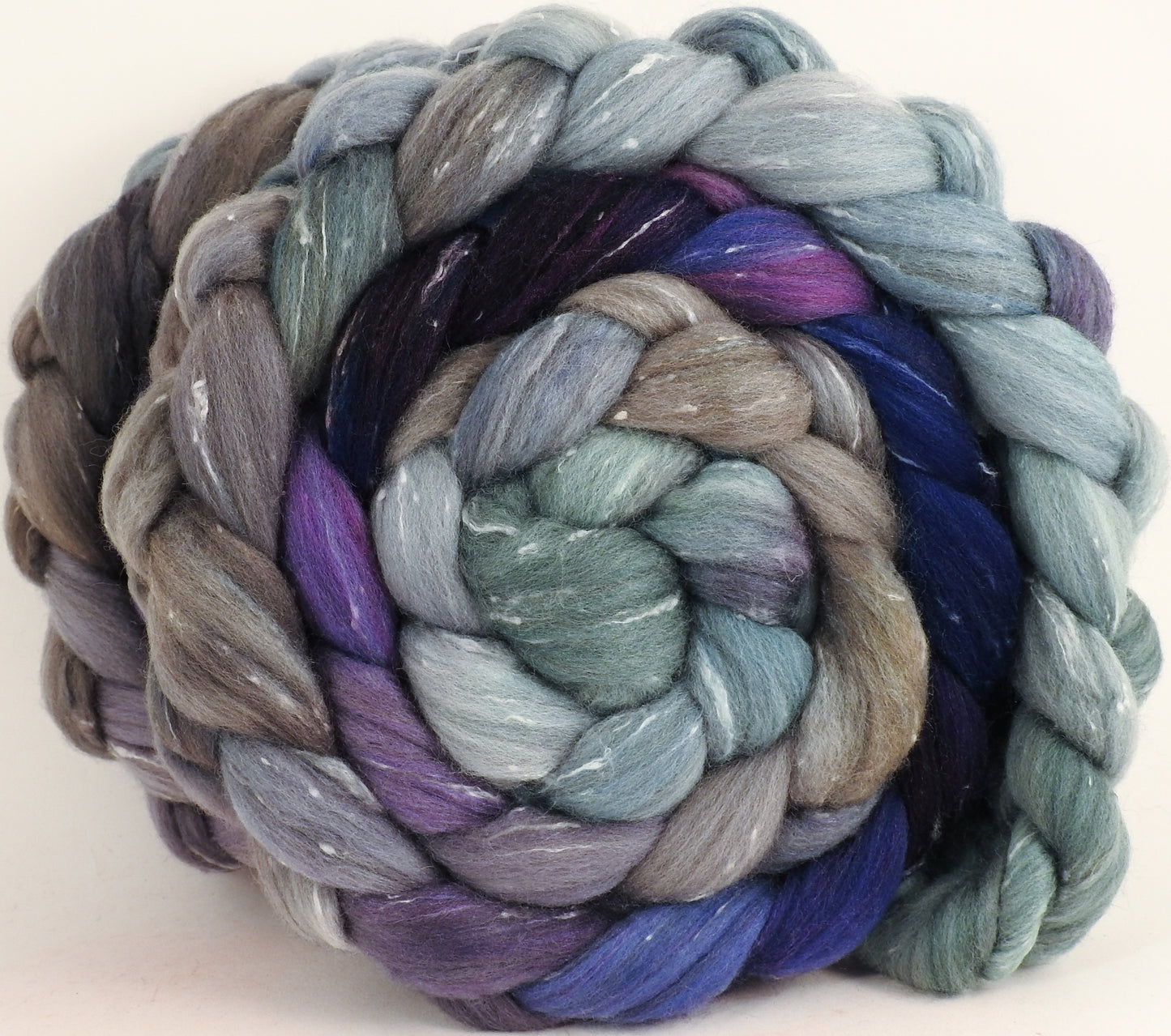 Batt in a Braid #42 - Earl Grey - Polwarth/ Tweed Blend / Peduncle&Tussah Silk( 50/25/25) - Inglenook Fibers