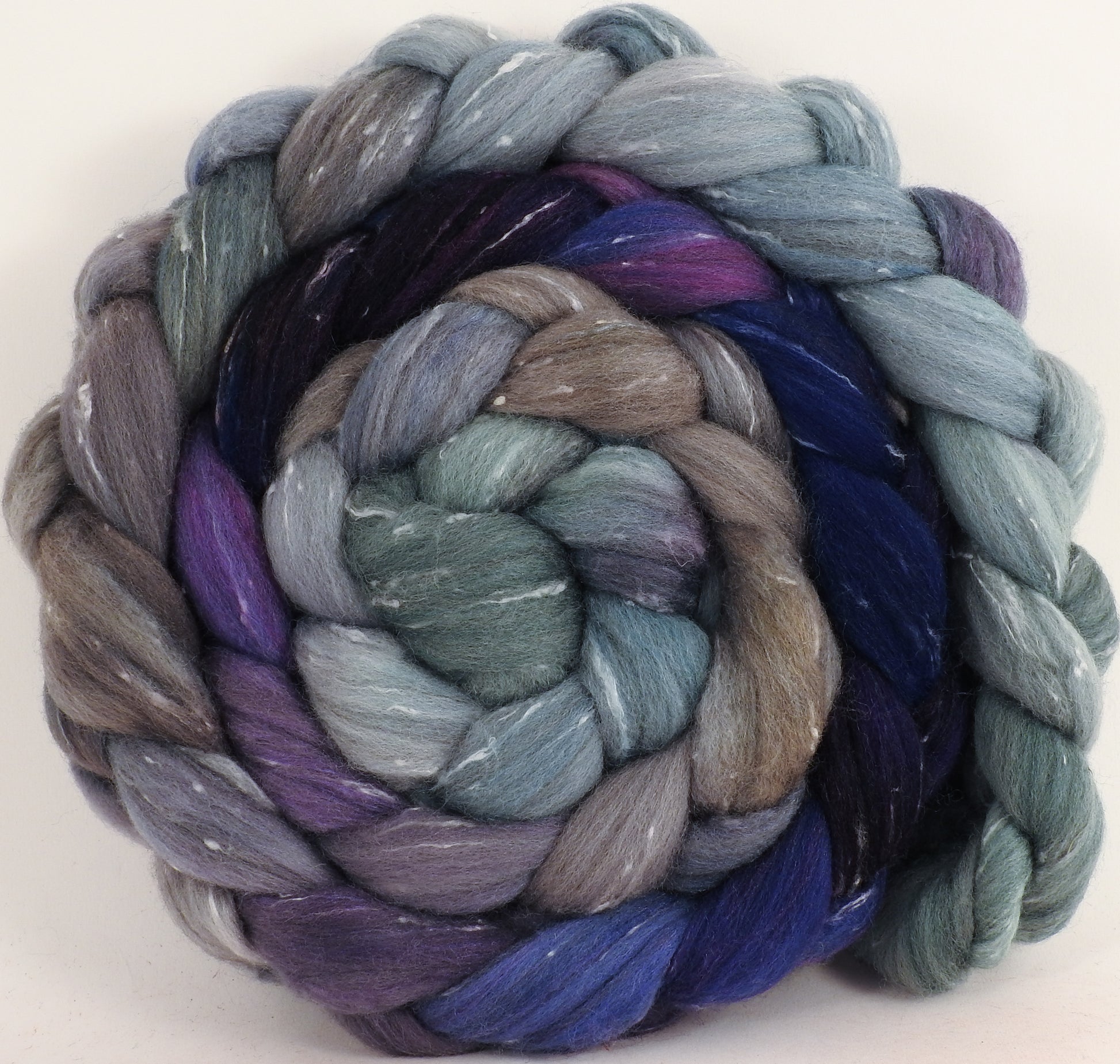 Batt in a Braid #42 - Earl Grey - Polwarth/ Tweed Blend / Peduncle&Tussah Silk( 50/25/25) - Inglenook Fibers