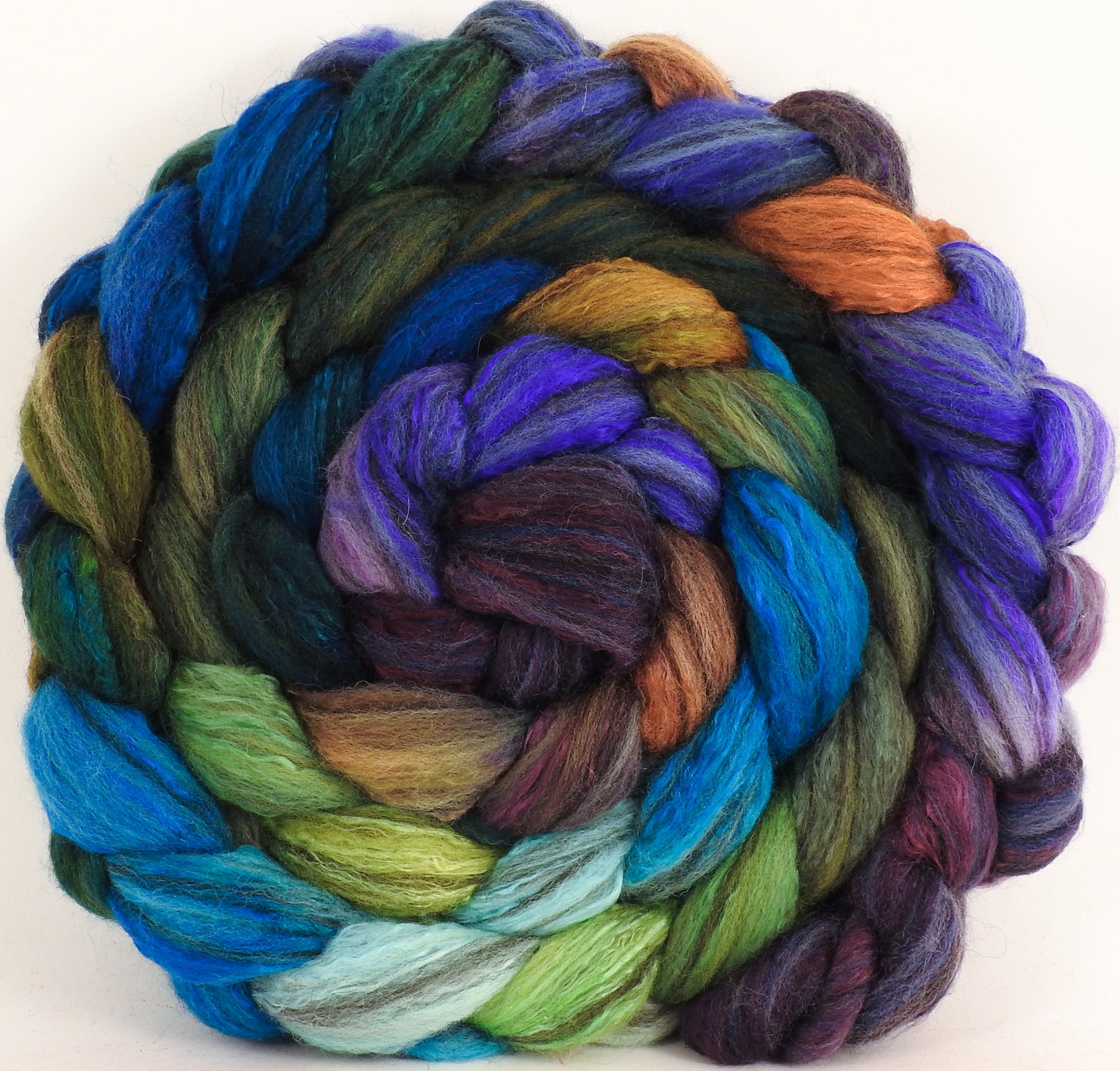 Batt in a Braid #47 - Violet-Crowned Woodnymph Hummingbird (5.3 oz) - Polwarth/ Zwartbles / Mulberry silk (50/25/25) - Inglenook Fibers