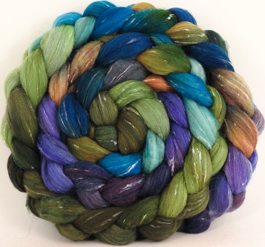 Batt in a Braid #42 - Violet-Crowned Woodnymph Hummingbird - (6.3 oz)  Polwarth/ Tweed Blend / Peduncle&Tussah Silk( 50/25/25) - Inglenook Fibers