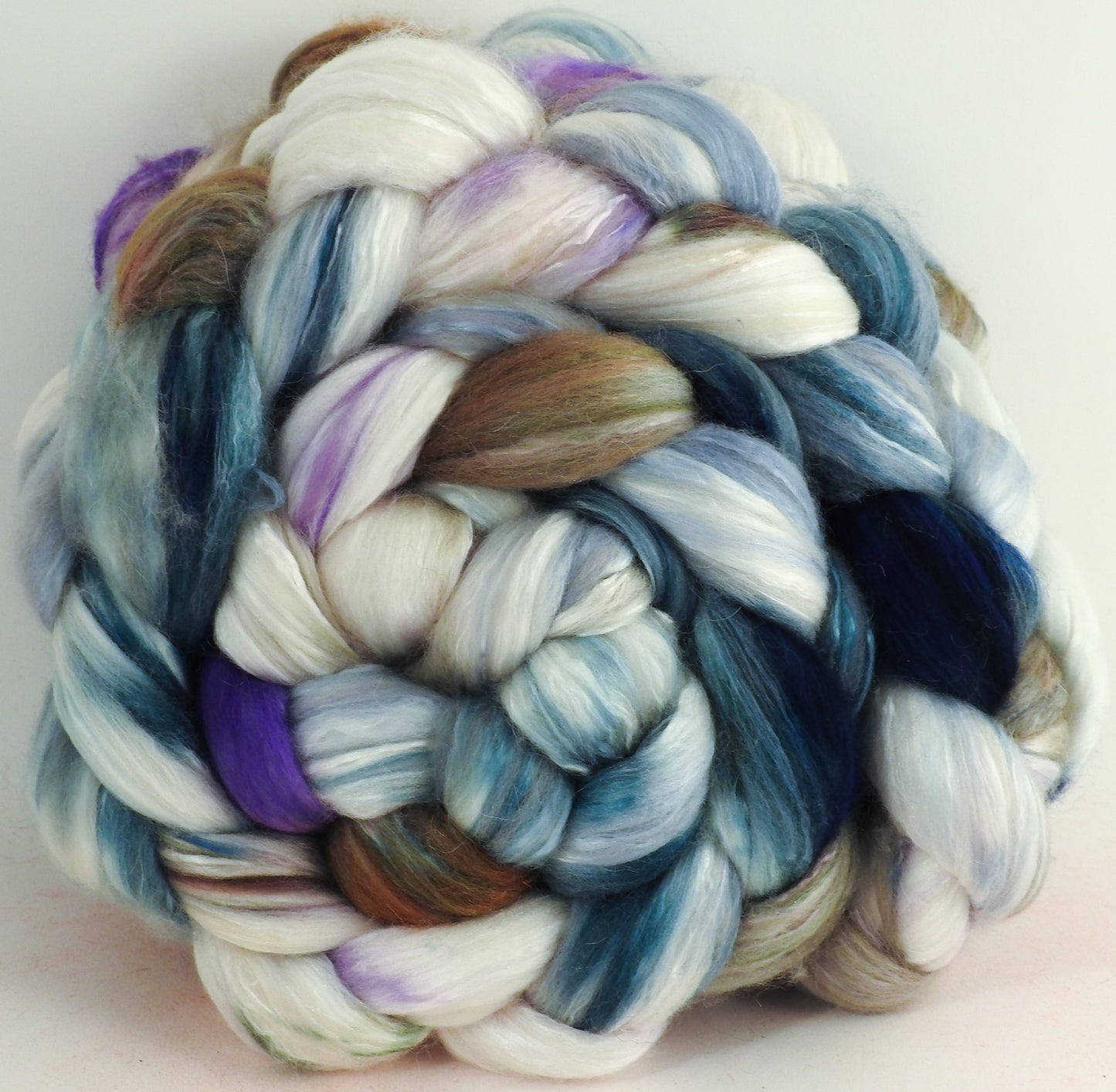 Oyster (5.5 oz) - Batt in a Braid #5- Merino/ Camel/ silk/ faux cashmere/ firestar (25/25/25/12/12)