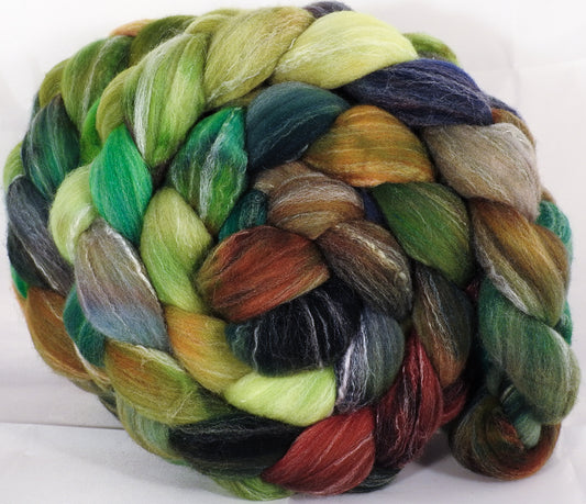 Hand dyed top for spinning -Mossy- (5.2 oz.) Targhee/silk/ bamboo ( 80/10/10) - Inglenook Fibers