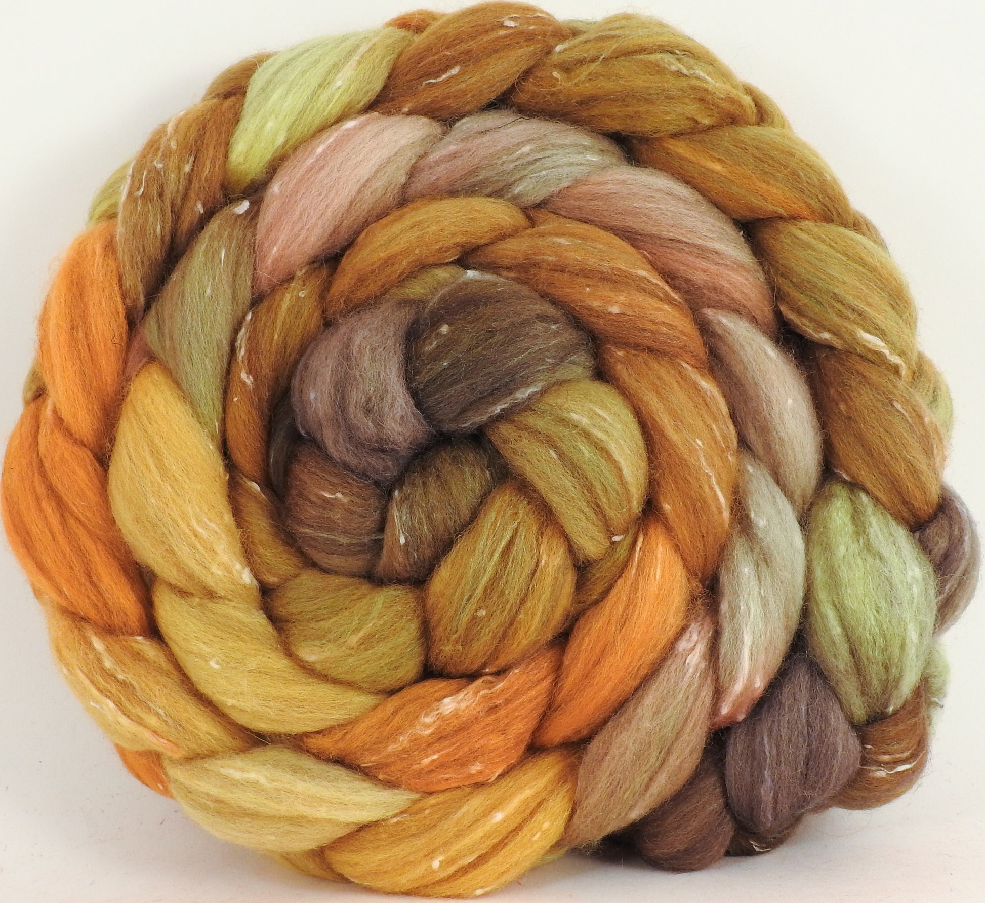 Batt in a Braid #42 - Tarnished - (5.4 oz)  Polwarth/ Tweed Blend / Peduncle&Tussah Silk( 50/25/25) - Inglenook Fibers