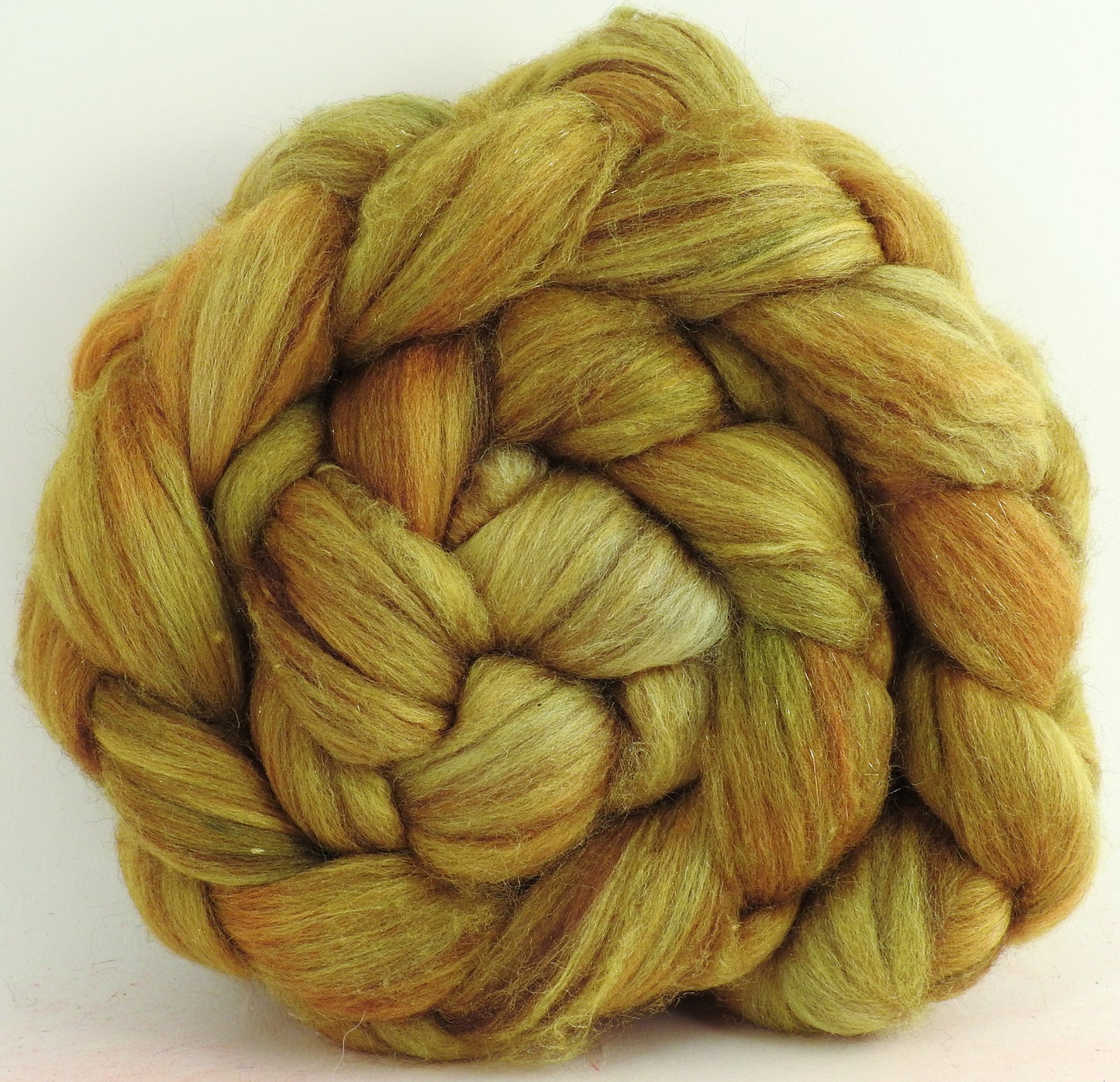 Sunflower -(4.7 oz) Batt in a Braid #53- YAK/ Tussah silk/ Superfine Merino/Gold Stellina(30/30/30/10)