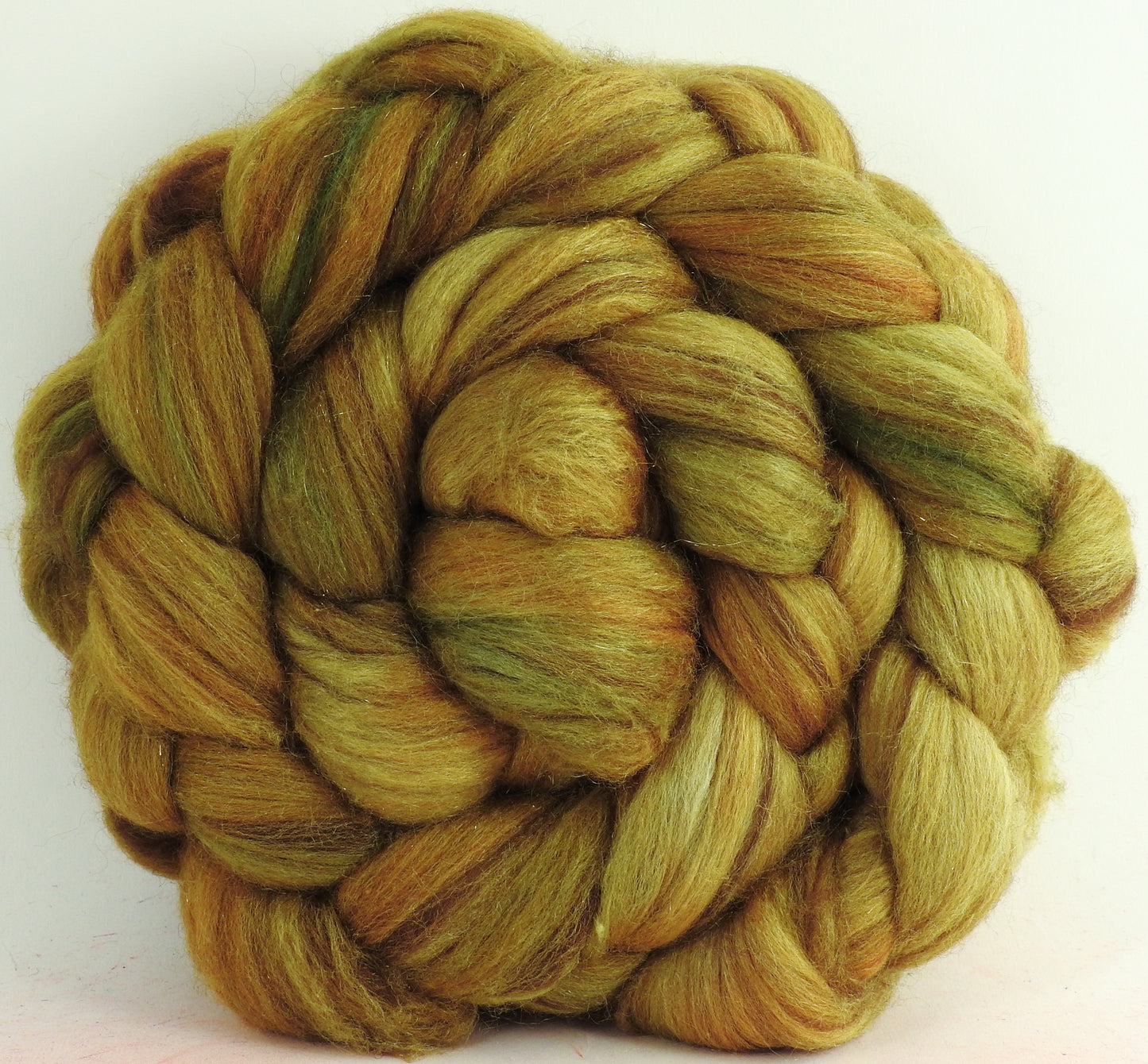 Sunflower -(4.7 oz) Batt in a Braid #53- YAK/ Tussah silk/ Superfine Merino/Gold Stellina(30/30/30/10)