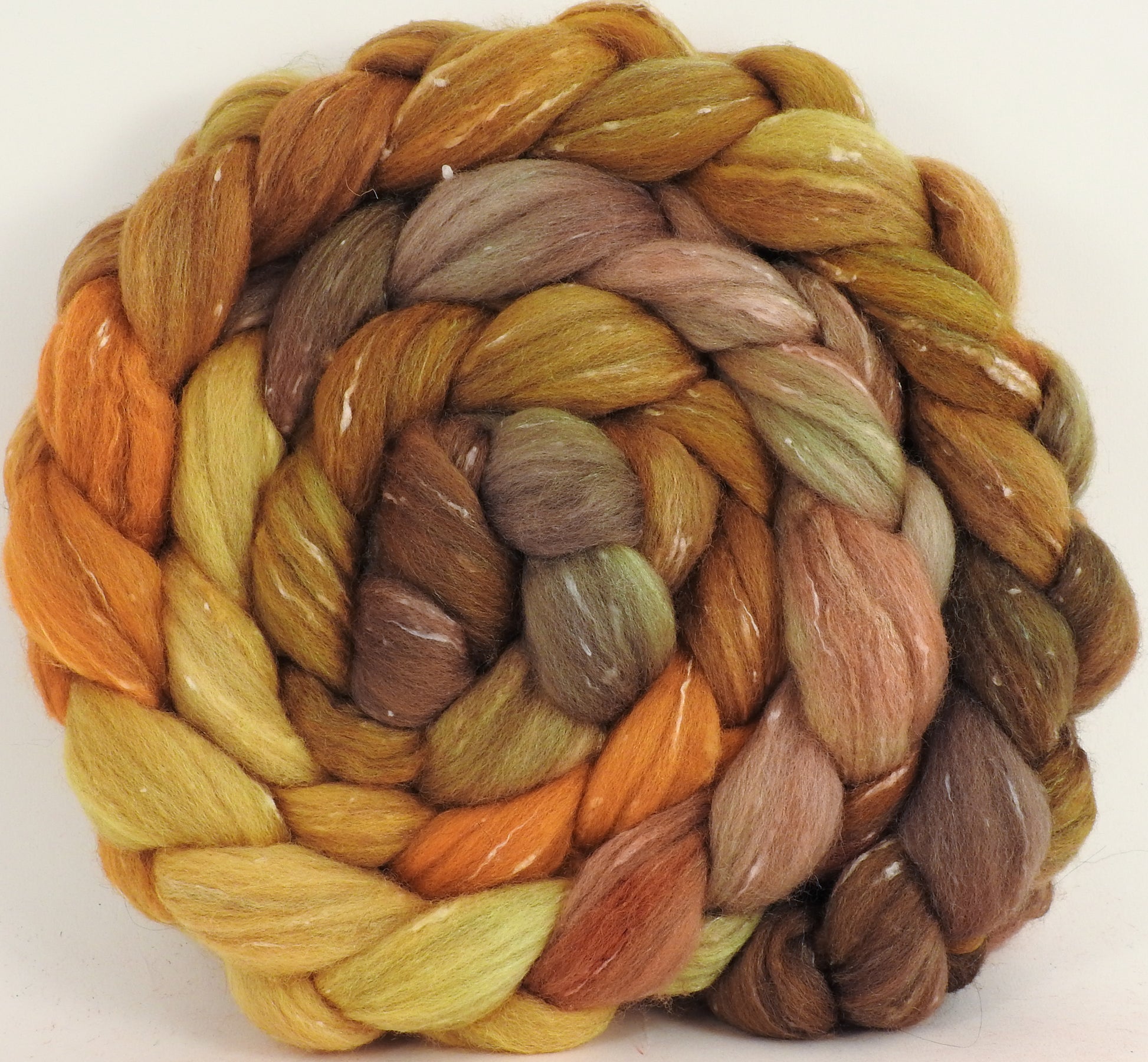 Batt in a Braid #42 - Tarnished - (5.4 oz)  Polwarth/ Tweed Blend / Peduncle&Tussah Silk( 50/25/25) - Inglenook Fibers