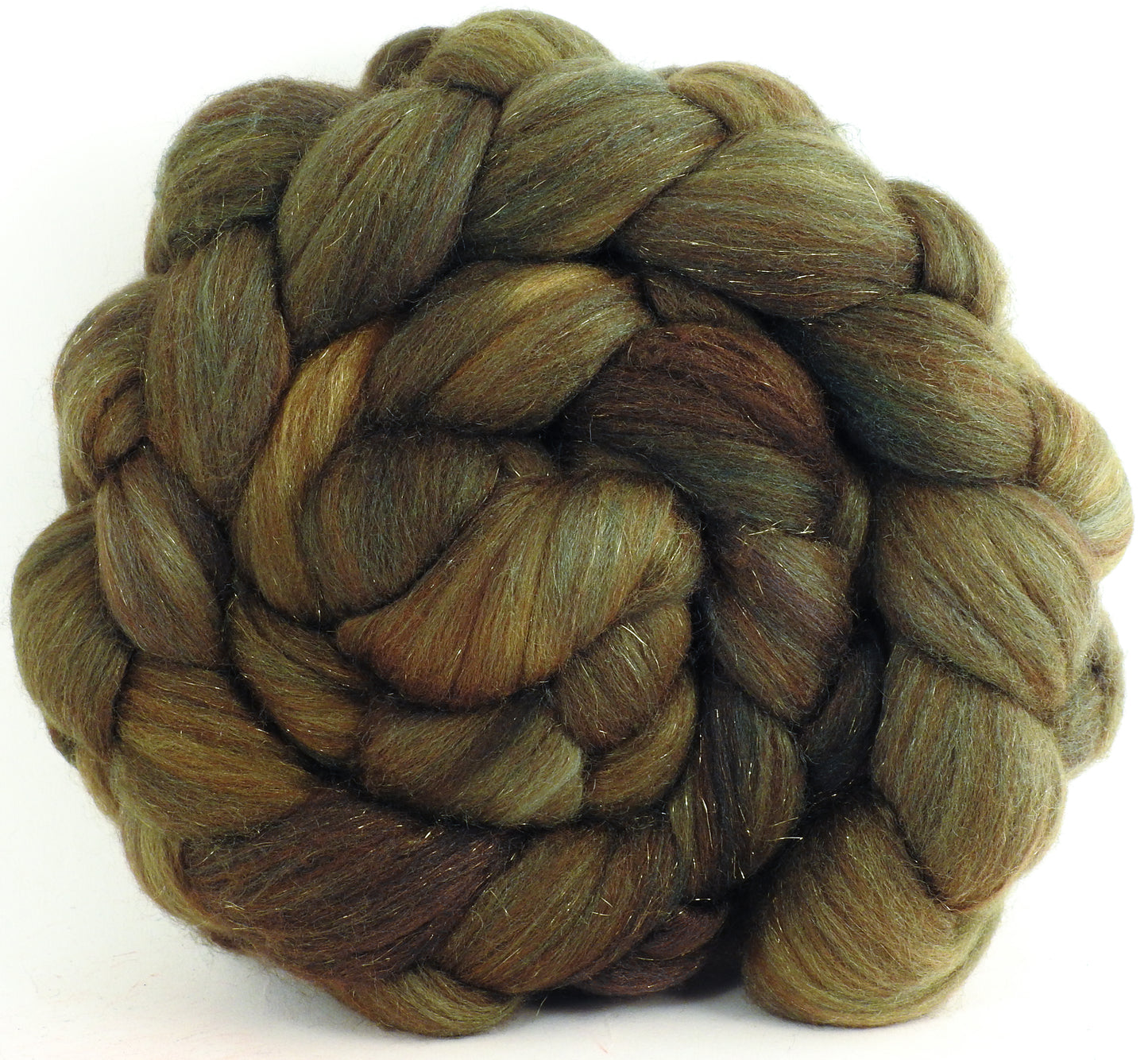 Bronze -(4.7 oz) Batt in a Braid #53- YAK/ Tussah silk/ Superfine Merino/Gold Stellina(30/30/30/10)