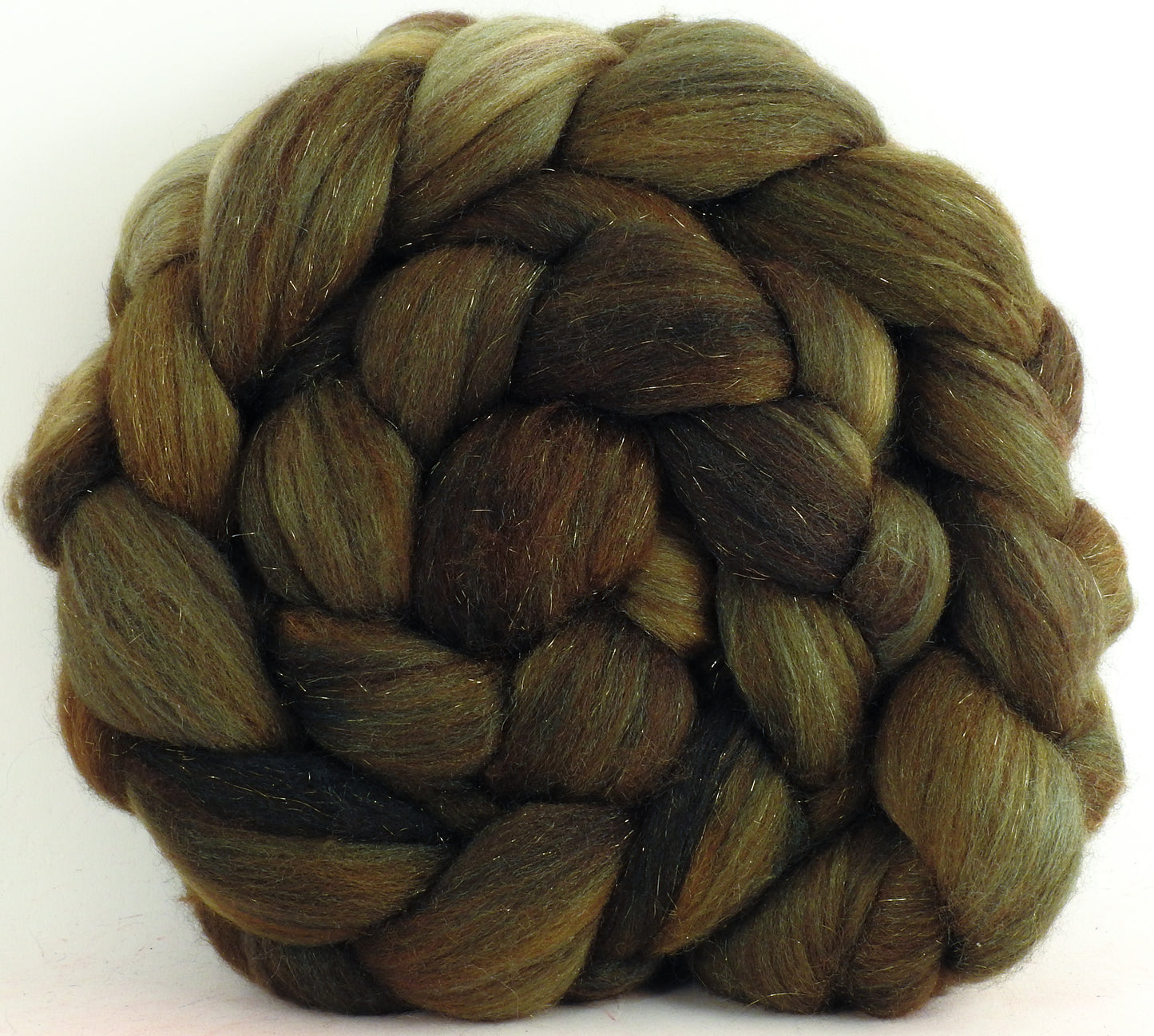 Bronze -(4.7 oz) Batt in a Braid #53- YAK/ Tussah silk/ Superfine Merino/Gold Stellina(30/30/30/10)