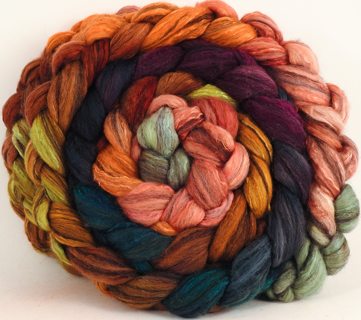 Batt in a Braid #47 -Penny Lane (5.3 oz) - Polwarth/ Zwartbles / Mulberry silk (50/25/25) - Inglenook Fibers