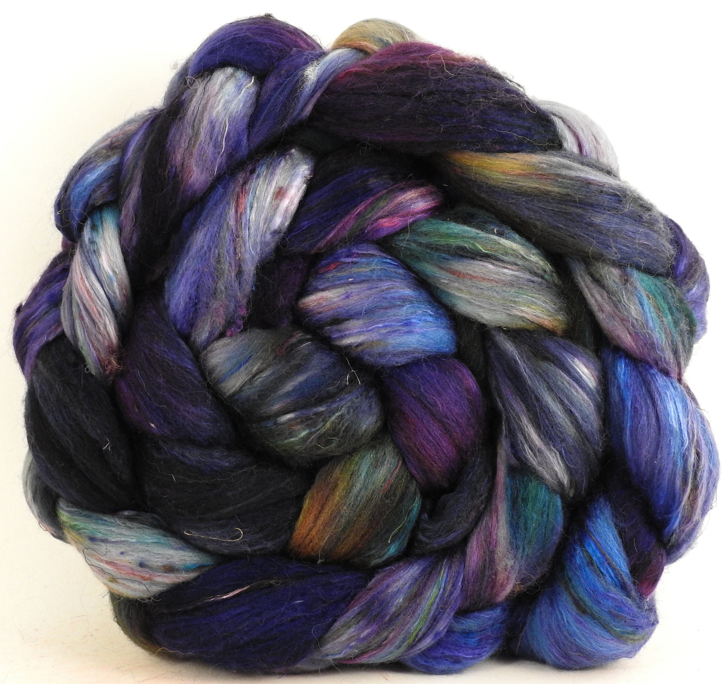 Batt in a Braid #39 - Electric Slide (5.7 oz) - Falkland Merino/ Mulberry Silk / Sari Silk (50/25/25)