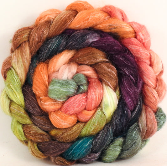 Hand dyed Tussah Silk / flax roving - Penny Lane - (65/35) - (5.6 oz.) - Inglenook Fibers