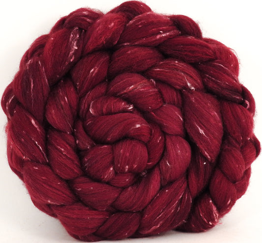 Batt in a Braid #42 - Crimson - (5.2 oz)  Polwarth/ Tweed Blend / Peduncle&Tussah Silk( 50/25/25) - Inglenook Fibers