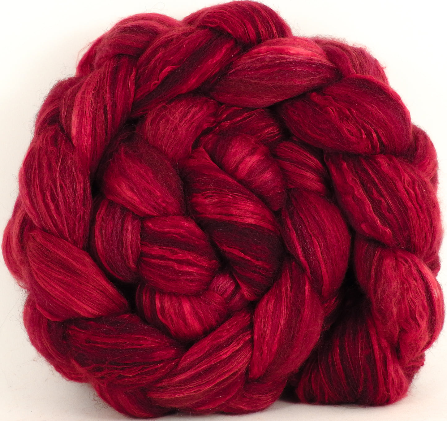 Batt in a Braid #7 - Crimson - (6 oz.) Polwarth/ Manx / Mulberry silk/ Firestar (30/30/30/10) - Inglenook Fibers