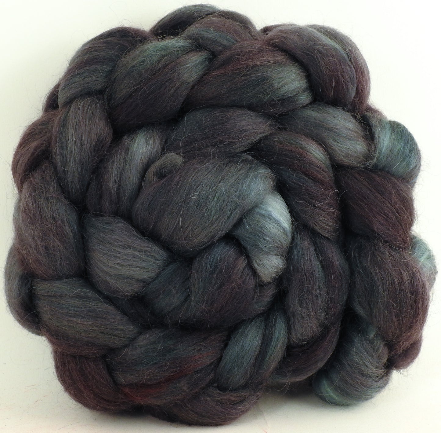 Asphalt (5.5 oz) - Batt in a Braid #52- Wensleydale/ Mulberry silk/ Polwarth (60/25/15)