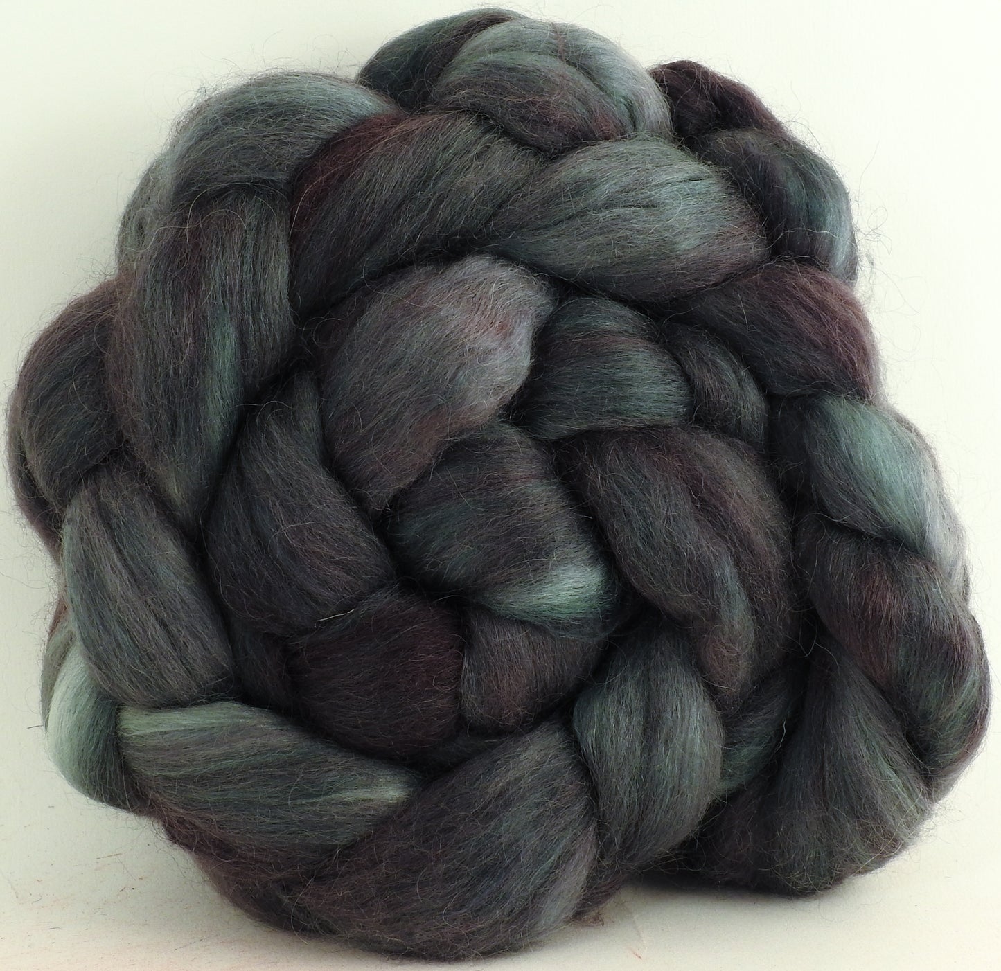 Asphalt (5.5 oz) - Batt in a Braid #52- Wensleydale/ Mulberry silk/ Polwarth (60/25/15)