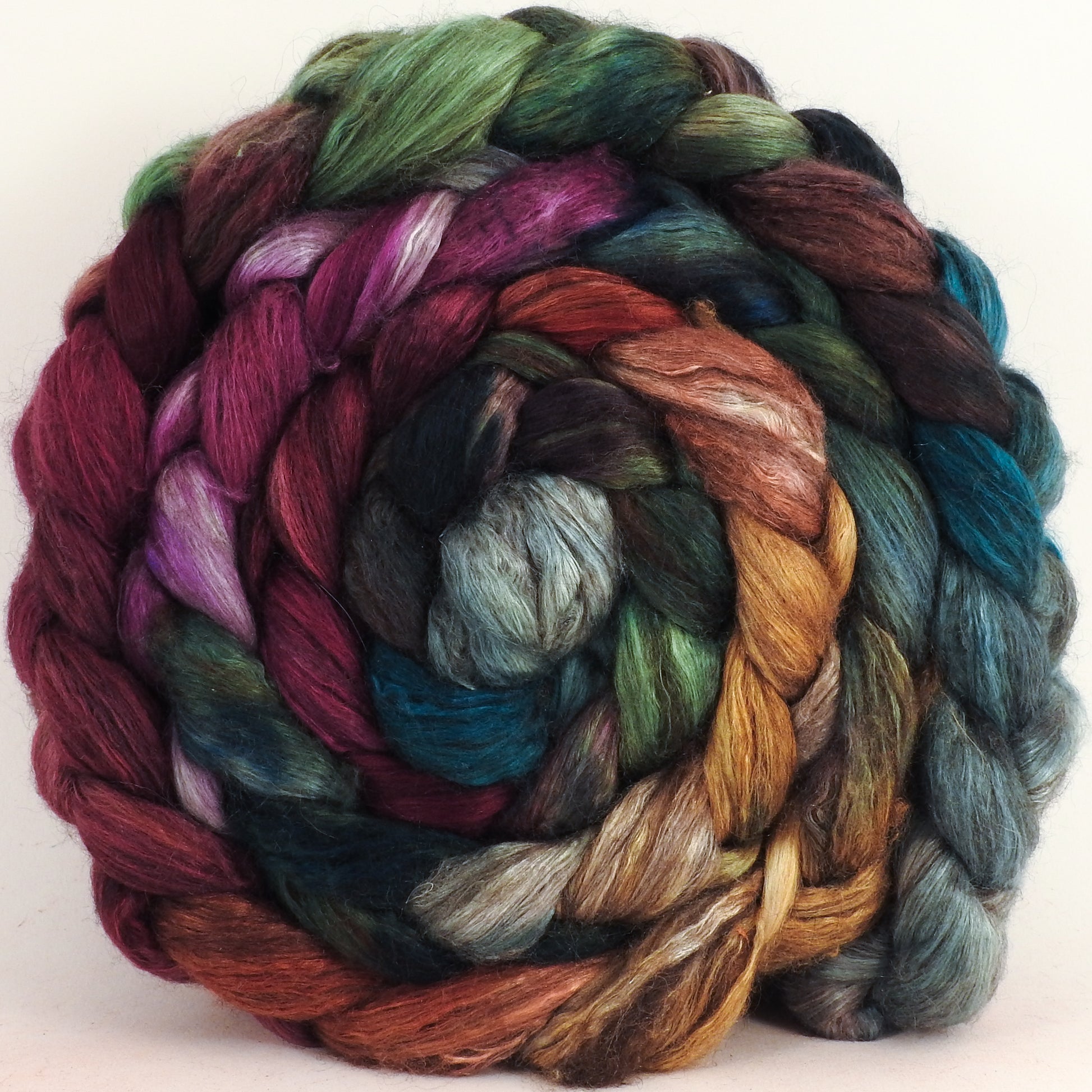 Hand dyed yak/ mulberry silk top - Farm Stand (5.1 oz.) - YAK /silk (50/50) - Inglenook Fibers