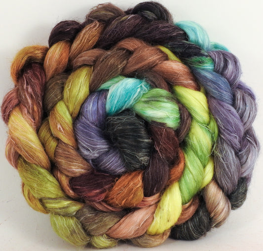 Hand dyed Tussah Silk / flax roving(65/35) -Bronze Oak- 5.4 oz. - Inglenook Fibers