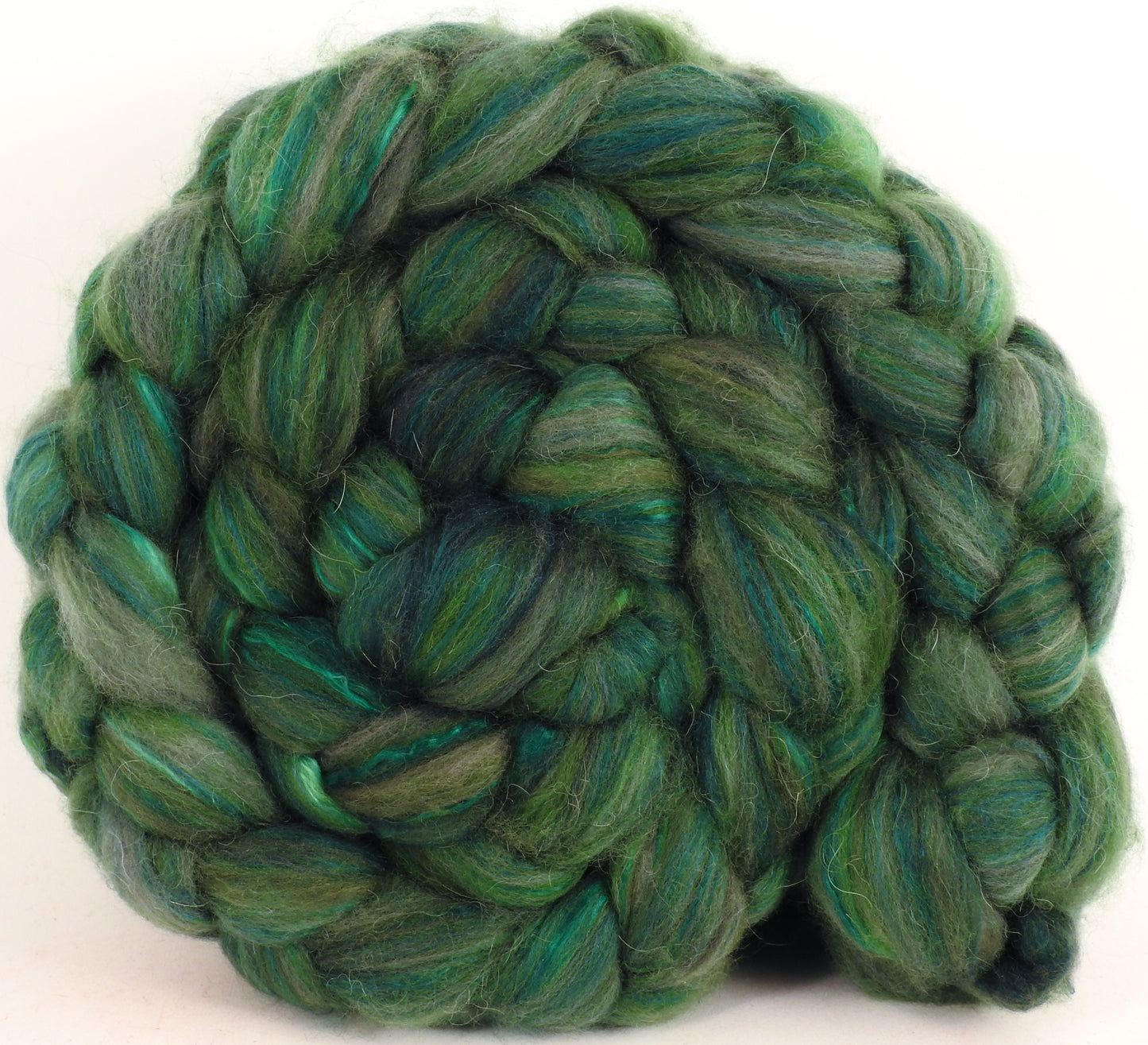 Batt in a Braid #5 - Cilantro -(5.3 oz.) Merino/ Camel/ silk/ faux cashmere/ firestar (25/25/25/12/12) - Inglenook Fibers